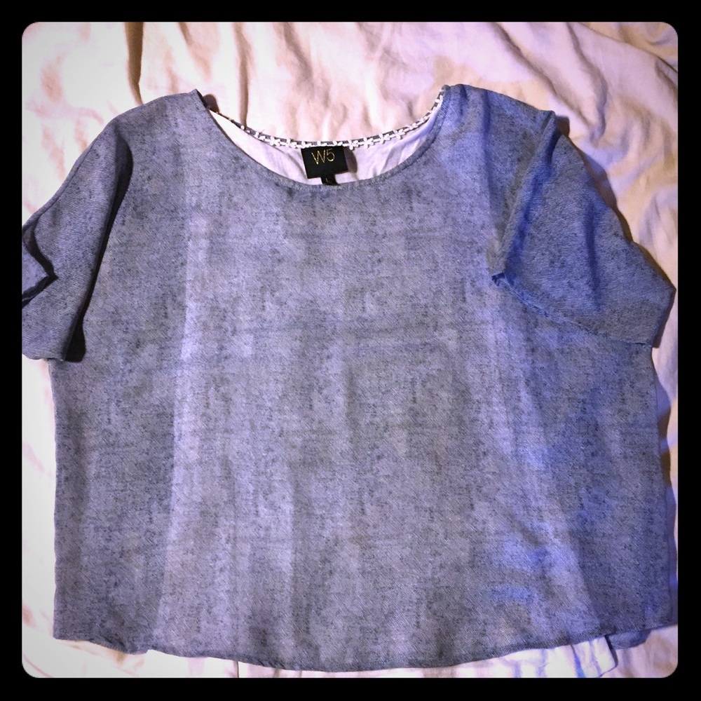 Navy Sheer Boxy Top with White Camisole